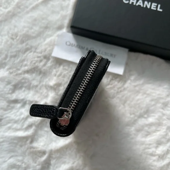 NEW🖤REV Chanel Classic Black Zipped Caviar Card Holder Wallet silver hardware. - Picture 5 of 7